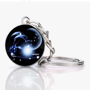 Zodiac 12 Constellation Capricornus Galaxy Silver Tone Keyring Keychain (NWOT)